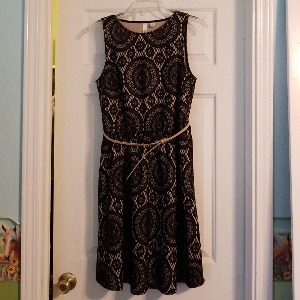 Formal black lace dress with belt